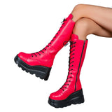 Thick Bottom Women Boots 2025 New Punk Style Personality Big Red Slope And Thick Bottom Mids