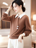 Chinese Style Chinese Style Curry Fake Two Sweater Women 2025 Autumn And Winter New Super Good-Looking Design Knitted Top