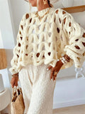 Women's Casual Solid Color Leisure Resort Beach Hollow With Long-Sleeved Sweater