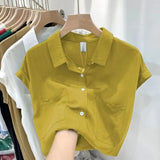 Short-Sleeved Shirt Women's Summer Thin Design Sense Of New Leisure Loose Collar Cover Gas Blouse