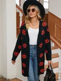 Sweater For Women's Casual Halloween Pumpkin Head With Long Coat Knitted
