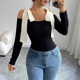Long-Sleeved Girl Slimming-Word Shoulder-Cloth
