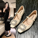 Jane Shoes Women's Spring 2025 New French Diamond Fangfang Fashion Single-Shoe Coarse Heeled