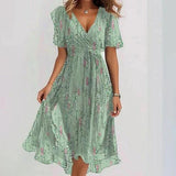 Summer New Loose Leisure Shuya V Collar Crumped New Hot Print
