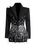 Temperament Elegant Wind Autumn 2025 New Splicing Nail Drill Design High-Rise Thin Suit Dress