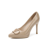 Nude V-Character Fasted High Heels Women's Waterproof Counter Tip Fine Heel Shallow Singles Elegant Temperament Women's