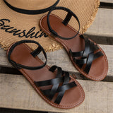 Round Head Flat Woven One-Word Buckle Sandals Women's Large Size Simple Beach Roman