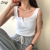 Colors Tanks Women Solid Basic Button Korean Style Chic Trendy Popular Leisure All-match Streetwear Female Crop Top Summer