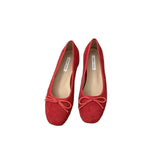 Retro Soft-Soled Single-Shoe Silver Women's Autumn Taut Evening Wind Bow Red Flat Shoes Ballet