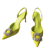 European and American Style Pointed Toe Rhinestone High Heels Niche Design Pumps Summer Women's Mid Heel