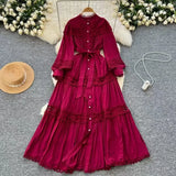 Style Dress Summer Dress Women's Heavy Industry Hollow Lace Splicing Long French Lantern Sleeve