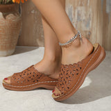 2025 Summer New Simple Leisure Flowers Hollow PU With Women's Slopes And