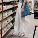 Early Spring New Small White Cotton Broad Leg Trousers High Waist Hanging Feeling Thin Straight Casual Pants Women's