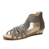 Summer Large-Size Dew Water Drilling Slope And Women's Sandals New Flat-Bottomed Roman Sandals