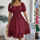 Shooting 2025 Spring And Summer Leisure Side Short Sleeves To Close The Waist Lotus Leaf Side A Dress Women's