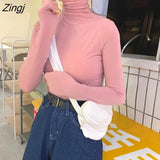Sleeve T-shirts Women Solid Simple Basic All-match Korean Trendy Womens Tops Daily Soft Autumn Popular Ladies Clothing