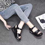Bottom Slope Heel Sandals Women 2025 New Summer Korean Version Of The Pine Cake And A Word Buckle With A Toe High Heel Roman