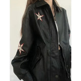 Vintage Embroidered Star Pu Leather Jacket-Outfit