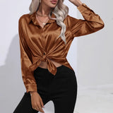 Women's Shirt Loose Shirts and Blouses Silk Button Up Shirt Oversized Blouse Women Fashion OL Women Clothing Womens