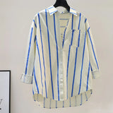 2025 Spring And Autumn New Korean Version Of Small Fresh Cardigan Striped Print Single Pocket Loose Long-Sleeved Shirt