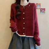 With A Soft Glutinous Nail Beads Color Short Cardigan Knitted Sweater Women's Spring And Autumn New Loose Chic