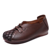 Layer Of Cowhite Retro National Style Single Shoes Women 2025 Spring New Flat Soft Sole Comfortable One-Footed Mother