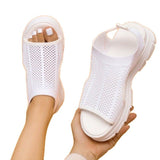 Spring And Summer Thick Bottom Net Cloth Pine Bottom Fashion Leisure Flat Bottom Hollow Fish Mouth Women Sandals