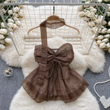 Zingj Pure Desire Hot Girl Style Strapless Sleeveless Chiffon Small Shirt Women's Summer Lace Pleated Ribbon Chic Top