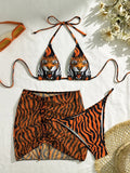 2024 New Sexy Tiger Head Striped Three-Piece Swimsuit Swimsuit Bikini