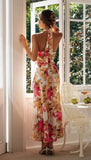 Zingj Years Sexy Female Fashion Personality Strap Neck Tie Open Back Print Dress