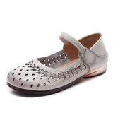 Cow Skin Retro Hollow Sandals Women 2025 Summer New Comfortable Breathable Hole Shoes Casual Mother