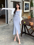 Xixi 2025 Summer New High-Waisted Temperament Elegant Sling Dress Senior Long Dress Female