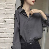 Gray Shirt Women Spring And Autumn New Professional Dress Work Clothes Shirt Interview Temperament Top Female Long-Sleeved Hong Kong