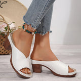 Summer New Fashion High-Heeled Coarse And Fish Mouth One-Word Drag Women Large And Cold Slippers