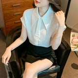 Shirt Female 2025 Summer Pendant Feeling Short Sleeve Retro Port Style A Button Small Necktie Commuting Professional