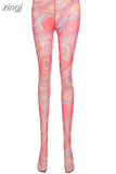 Aesthetic Print Mesh Y2K Thin Leggings Women Trousers Casual High Waist Skinny Clothes Lady Jogger Pant Female