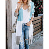 Clamming Long Knitted Sweater Rainbow Spliced Striped Cardigan Sweater Coat Women's Autumn And
