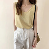 U-Collar Clavicle Loose Vest Women Wear Sleeveless T-Shirt In Summer