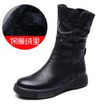 Martin Boots New Autumn And Winter Flat Bottom Mid-Sleet Boots Head Cowhedal Cowhed Vintage Round Head Knight Single