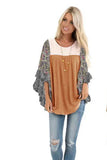 Women's Wear Bat Sleeve Print Color Swafge Round Collar Blouse