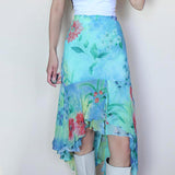 Oil Painting Fenghua Printed Mesh Dress Summer Beach Resort Wind Long Bag Hip Thin A