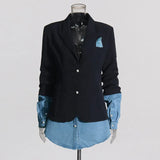 Temperament Commuting Style High-End Suit Suit 2025 Summer New Personality Splicing Denim Design Blazer