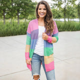 Autumn And Winter Sweater Women Loose Color Bump Striped Knitted Cardigan Long