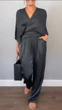 Women's Summer Fashion Solid Color Sleeve Short-Sleeved Blouse Trousers