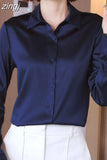 Fashion Satin Loose Silk Shirt Female Button Up White Top Femme OL Professional Dress Shirt Lady Clothes Blusas