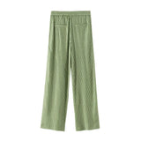 Women's 2025 Summer New Linen-Blend Striped Shirt Wide-Legged Trousers