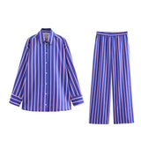 Women's Summer New Striped Loose Shirt Straight Trousers