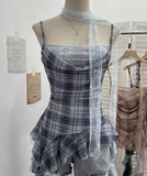 Lattice Splicing Lace Ribbon Ribbon Swing Tie Sling Sling Vest Irregular Lotus Leaf Side Hottie Top