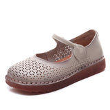 Time 99] Head-Level Cowhair Retro Hollow Sandals Women's Summer Flat Hole Shoes Comfortable Breathable Mother