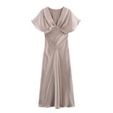 New Silk Hyssin V-Neck Fan Flute Dress